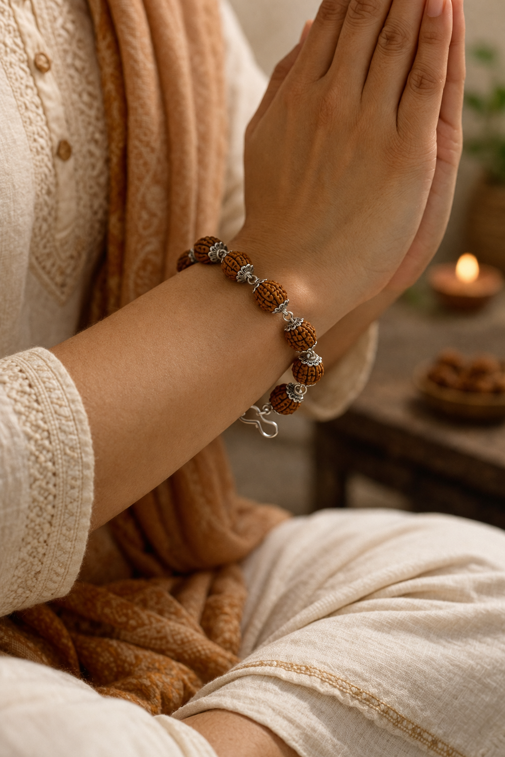 Rudraksha Silver Cap Energy Bracelet