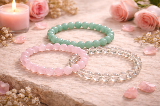 Antrya Love & Harmony Set:Rose Quartz Bracelet Clear Quartz Bracelet Green Aventurine Bracelet