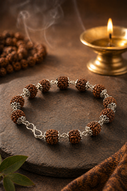 Rudraksha Silver Cap Energy Bracelet