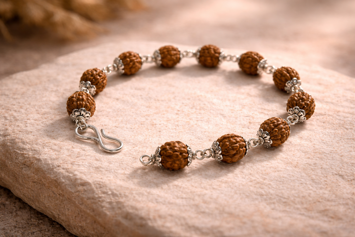 Rudraksha Silver Cap Energy Bracelet