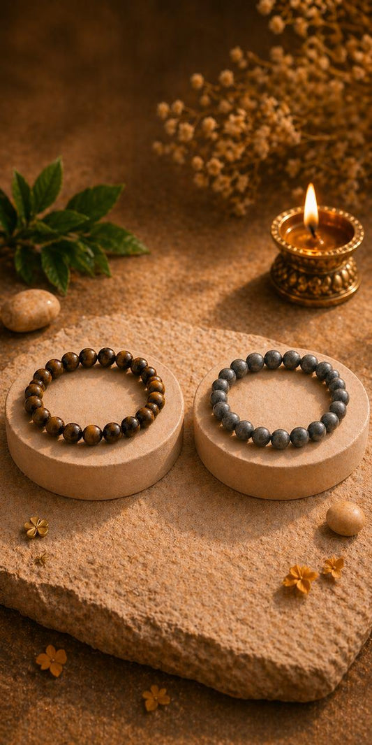 Antrya Confidence & Success Set:Tiger Eye Bracelet Pyrite Bracelet