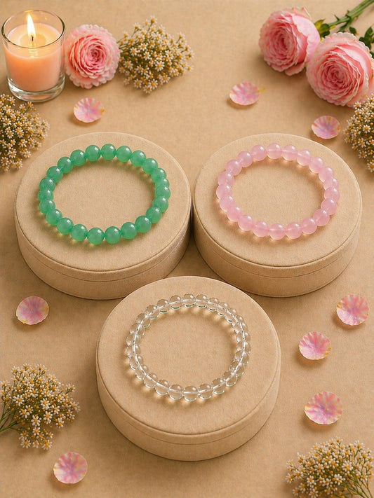 Antrya Love & Harmony Set:Rose Quartz Bracelet Clear Quartz Bracelet Green Aventurine Bracelet